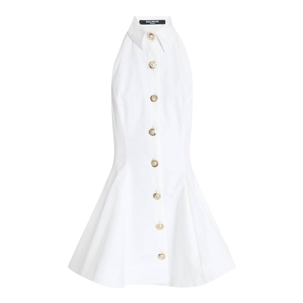 Balmain Chic White Halter Poplin Shirtdress Size FR 36 / US 4